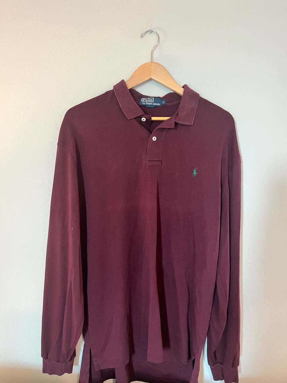 Polo Ralph Lauren, Long Sleeve Polo Henley Shirt, Burgundy, Business Casual, L
